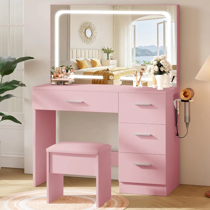 LIVELYGLOW Makeup Vanity Desk Set, Pink