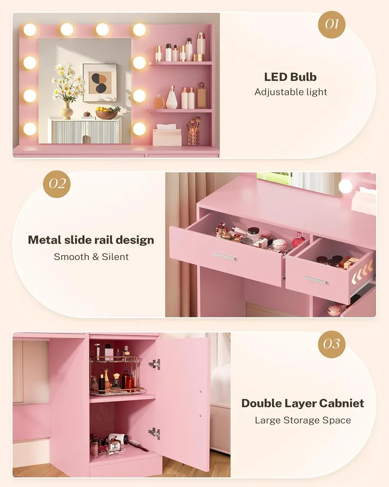 LIVELYGLOW Makeup Vanity Desk, with Lights and Mirror
