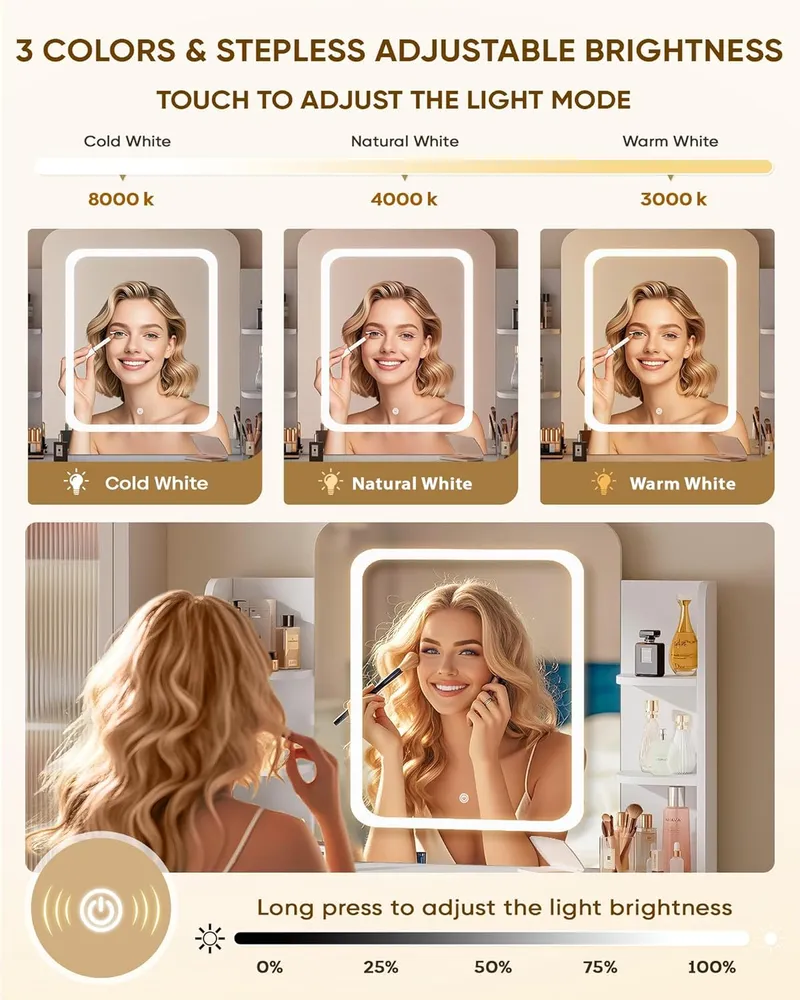 LIVELYGLOW Small Makeup Vanity Desk, White